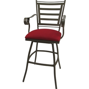 Pemberly Row Outdoor Swivel Counter 26&quot Stool in Red Fabric/Beige Frame