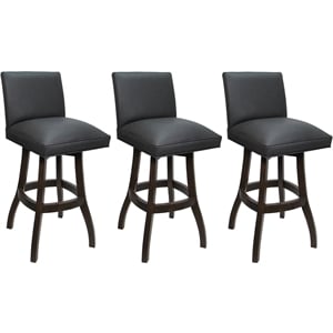 Pemberly Row Set of 3 Swivel Wood 30&quot Bar Stools in Gray Vinyl/Dark Walnut