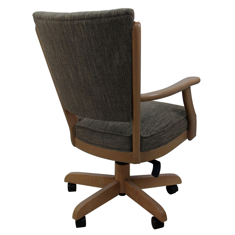Pemberly Row Caster Solid Wood Dining Chair in Sanora Brown Fabric/Light Oak