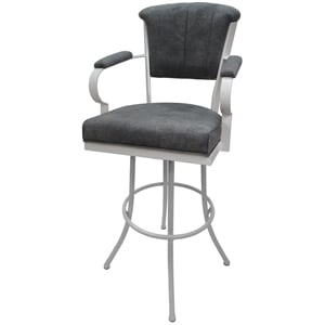 Pemberly Row Extra Tall 34&quot Metal Bar Stools in Outlier Charcoal Fabric/White