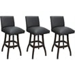 Pemberly Row Set of 3 Extra Tall Swivel Wood Stools in Gray Vinyl/Dark Walnut