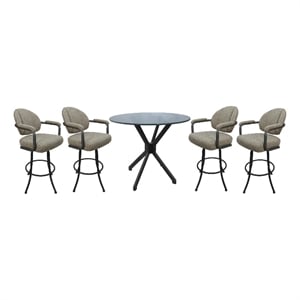 Pemberly Row Crackle Glass Metal Pub Set 26&quot Swivel Counter Stools in Drift Grey