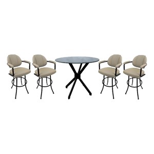 Pemberly Row Crackle Glass Metal Pub Set with 30&quot Swivel Stools in OB/Black