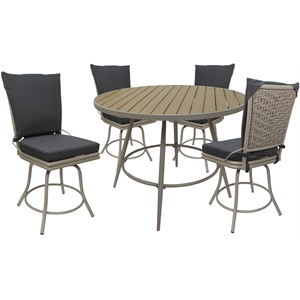 Pemberly Row Outdoor/Indoor Patio Dining Set without Arms in Dark Gray/Beige