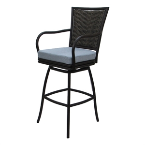 Pemberly Row Outdoor/Indoor Swivel Counter 26&quot Stool with Arms in Blue/DK Brown