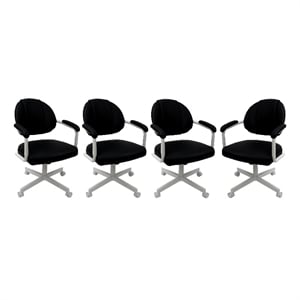 Pemberly Row Set of 4 Swivel Metal Dining Caster Chairs in Black Vinyl/White