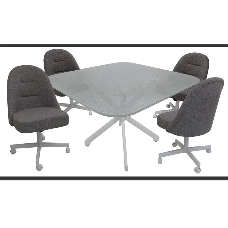 Pemberly Row Dinette Swivel Metal Caster Chairs Crackle Glass Mojave Grey/White