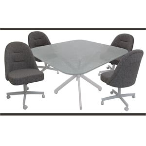 Pemberly Row Dinette Swivel Metal Caster Chairs Crackle Glass Mojave Grey/White