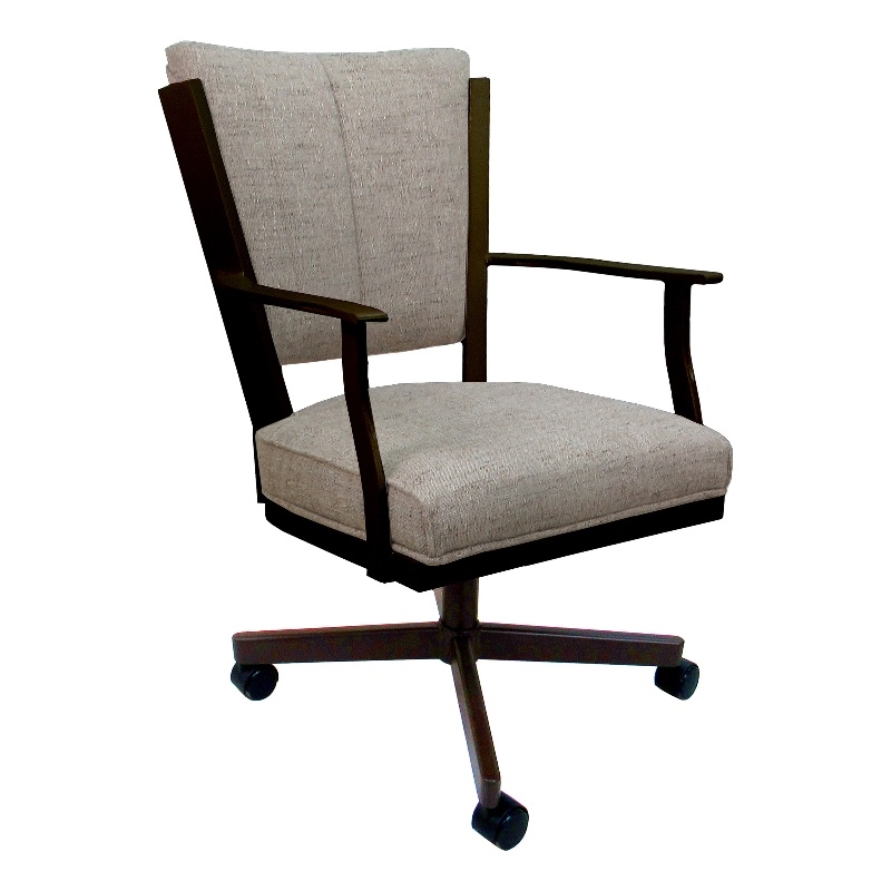 Pemberly Row Swivel Metal Dining Caster Chair in Hemsath Driftwood/Brown Frame