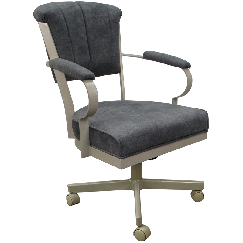 Pemberly Row Swivel Tilt Metal Caster Chair in Charcoal Gray Fabric/Beige Frame