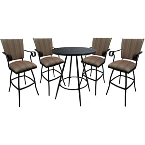 Pemberly Row Outdoor Pub Set 30&quot Stool with Arms in Stripe Red/Black