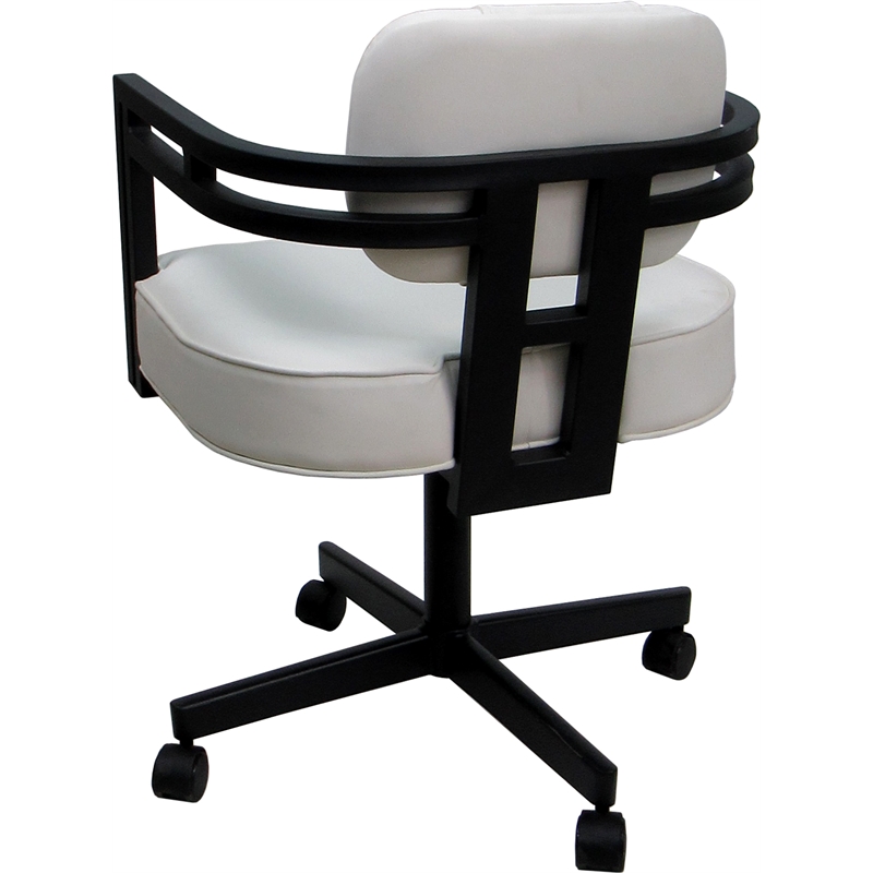 Pemberly Row Swivel Metal Dining Caster Chair in White Vinyl/Black