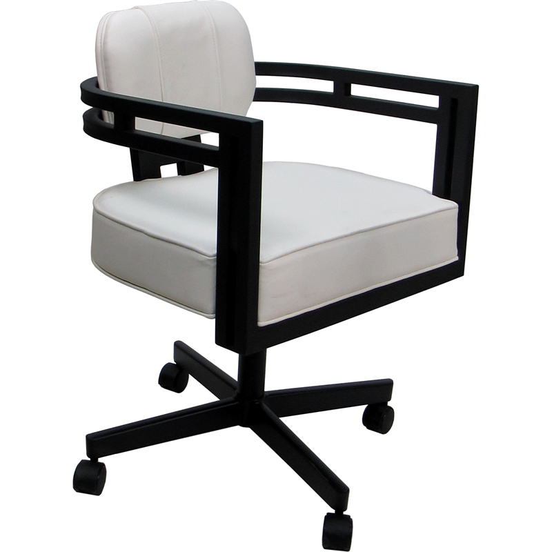 Pemberly Row Swivel Metal Dining Caster Chair in White Vinyl/Black