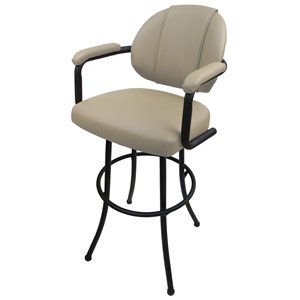 Pemberly Row 30&quot Vinyl Upholstered Swivel Bar Stool in Ocean Beige/Black