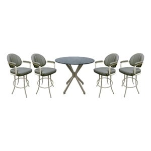 Pemberly Row Crackle Glass Metal Pub Set 26&quot Counter Stools Grey Vinyl/Beige