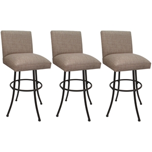 Pemberly Row Set of 3 Swivel Metal 30&quot Bar Stools in Basin Beige Fabric/Brown