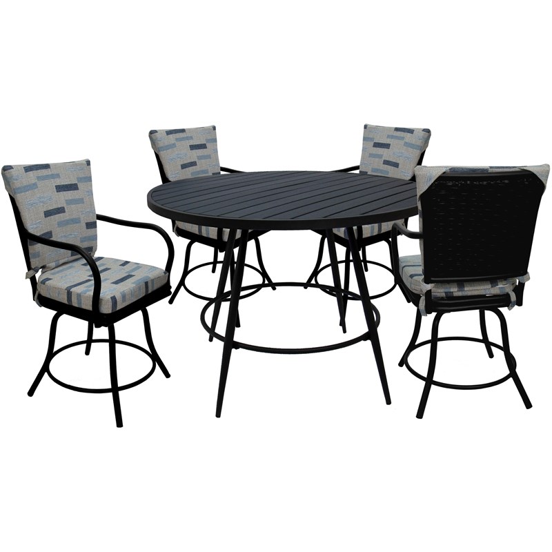 Pemberly Row Outdoor/Indoor Patio Dining Set in BW Blue Beige/Black