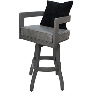 pemberly row swivel wood 30&quot bar stool in gray vinyl/gray frame/black pillow