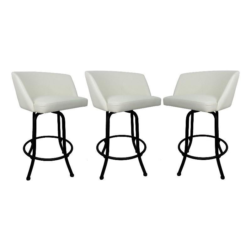 Pemberly Row Swivel Extra Tall Vinyl & Metal Bar Stool Black/White Set of 3