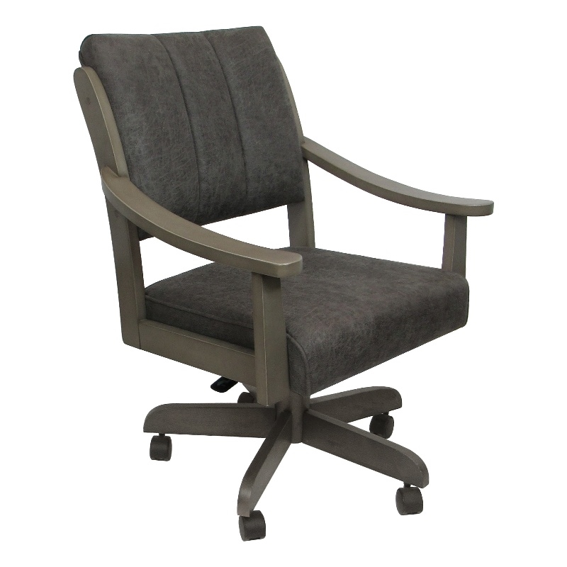 Pemberly Row Caster Solid Wood Dining Chair in Elk Charcoal/Asian Gray