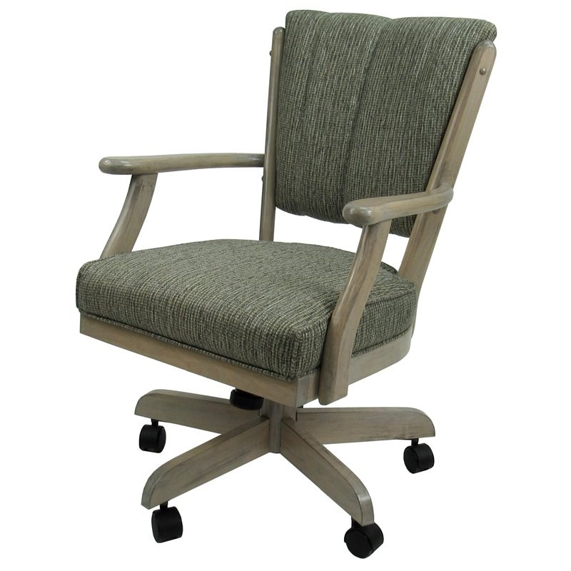 Pemberly Row Swivel Wood Dining Caster Chair on Wheels in Smoke Gray
