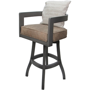 Pemberly Row 30&quot Swivel Wood Bar Stool in Tan Vinyl/Gray with Cream Pillow