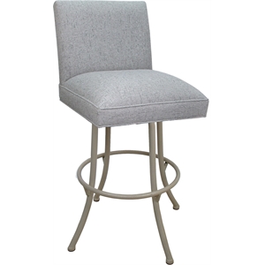 Pemberly Row Swivel Metal 30&quot Bar Stool in Hemsath Slate Fabric/Beige