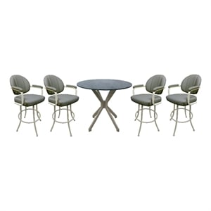 Pemberly Row Glass Metal Pub Set 30&quot Swivel Bar Stools in Grey Vinyl/Beige