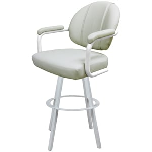 Pemberly Row Swivel Extra Tall Metal 34&quot Bar Stool in Ocean Beige Vinyl/White