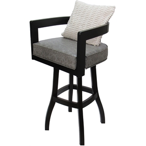 pemberly row 34&quot swivel extra tall bar stool in gray vinyl/black/cream pillow