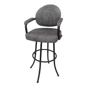Pemberly Row 30&quot Fabric Swivel Bar Stool in Trendy Pewter and Black