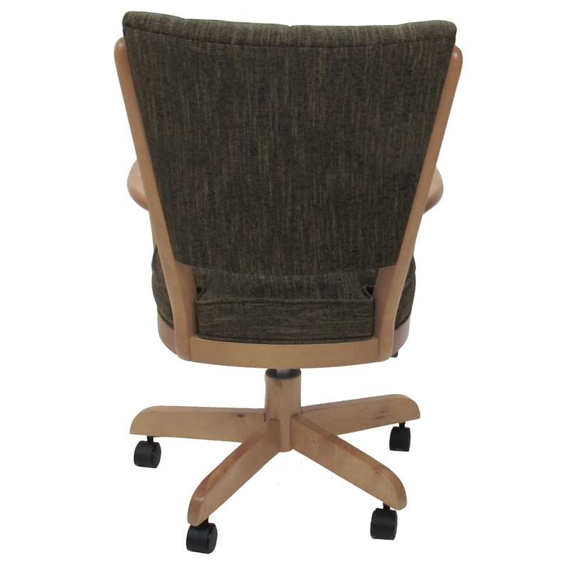 Pemberly Row Caster Solid Wood Dining Chair in Sanora Brown Fabric/Natural