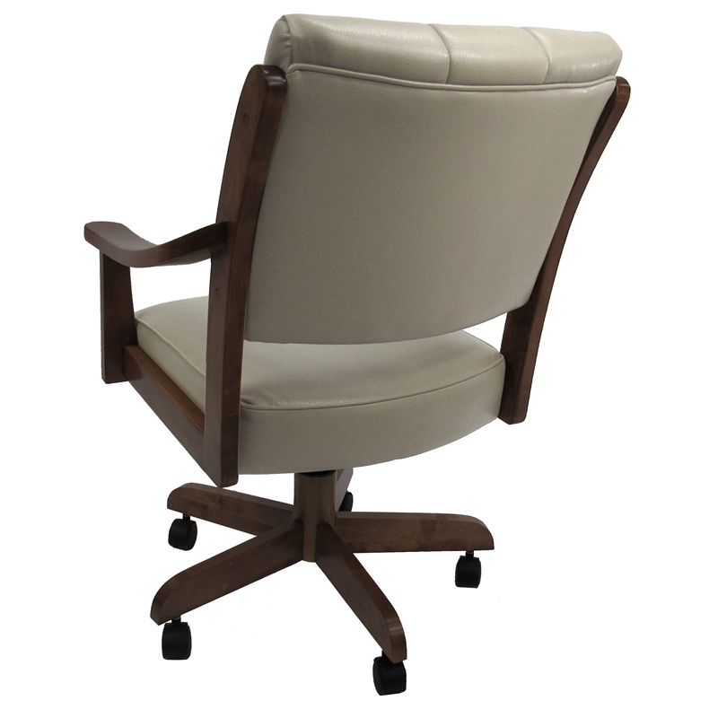 Pemberly Row Caster Solid Wood Dining Chair in Ocean Beige Vinyl/Roasted Brown