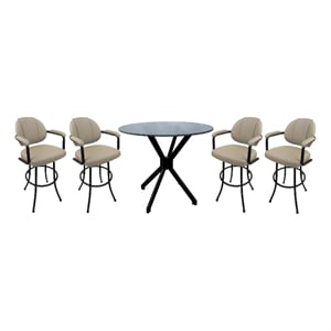 Pemberly Row Crackle Glass Metal Pub Set 26&quot Swivel Counter Stools - Beige/Black