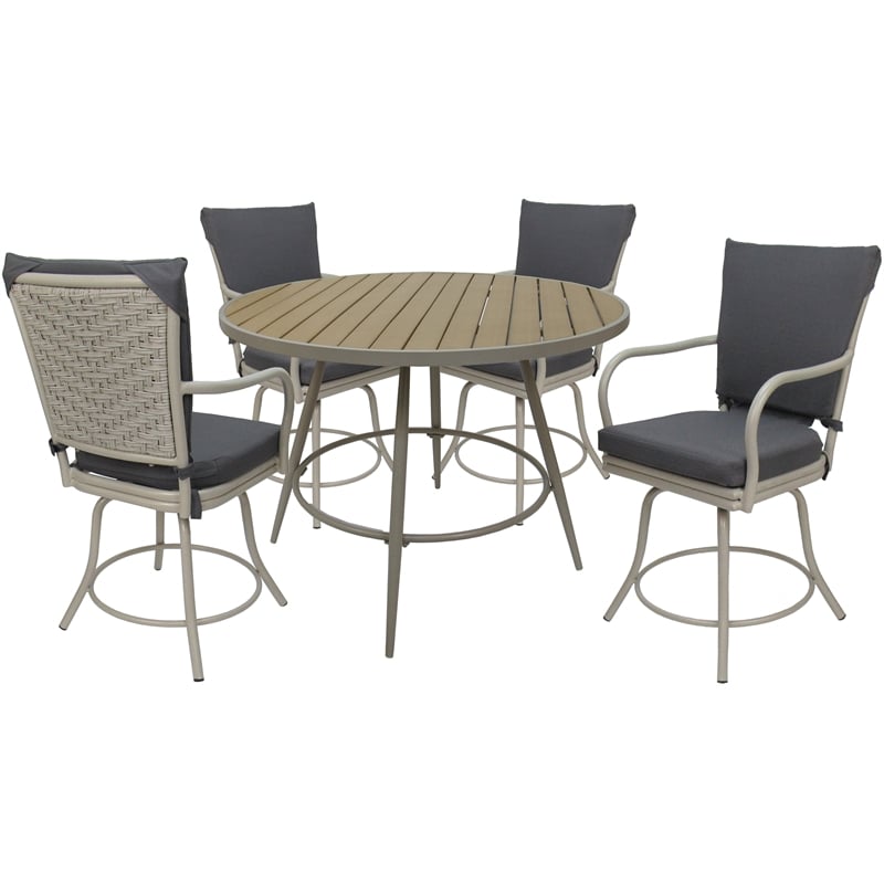 Pemberly Row Outdoor/Indoor Patio Dining Set in Dark Gray Linen/Beige