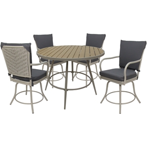 Pemberly Row Outdoor/Indoor Patio Dining Set in Dark Gray Linen/Beige