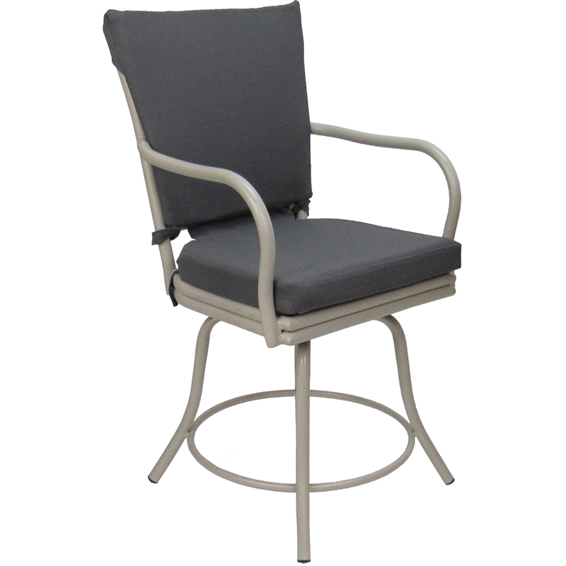 Pemberly Row Outdoor/Indoor Patio Dining Set in Dark Gray Linen/Beige