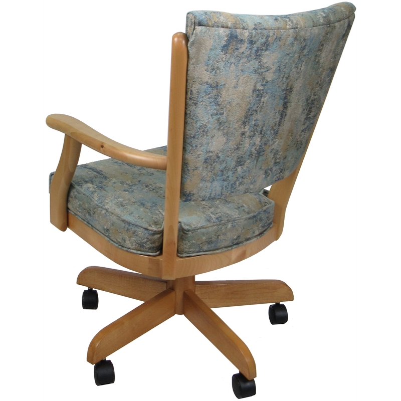 Pemberly Row Caster Solid Wood Dining Chair in Poet Sky Blue Fabric/Natural