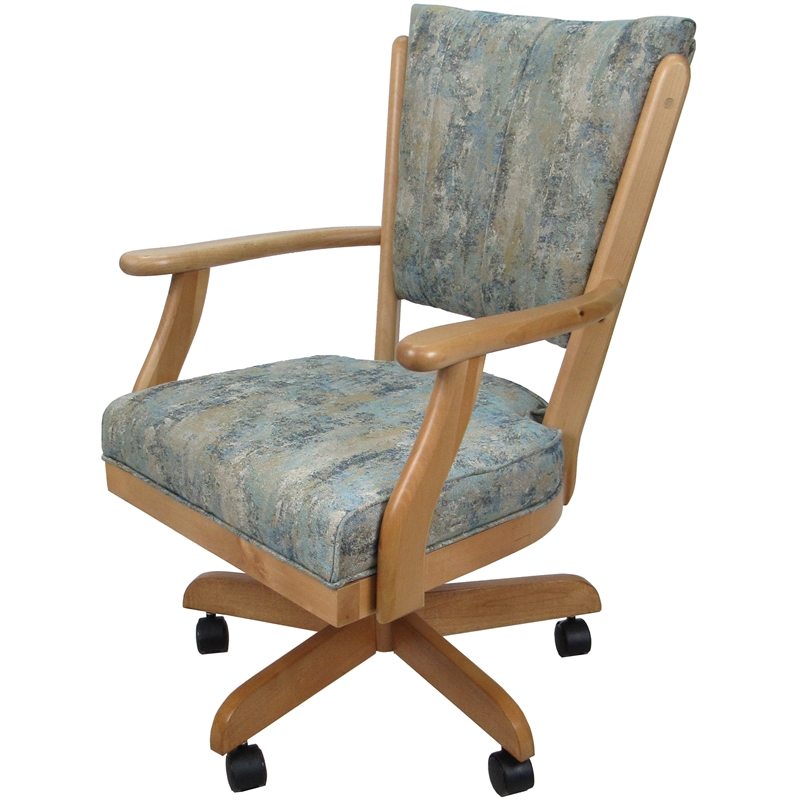 Pemberly Row Caster Solid Wood Dining Chair in Poet Sky Blue Fabric/Natural