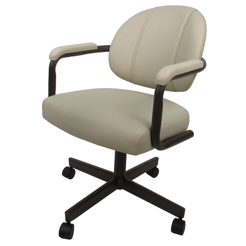 Pemberly Row Set of 4 Swivel Metal Dining Caster Chair in Beige Vinyl/Coffee