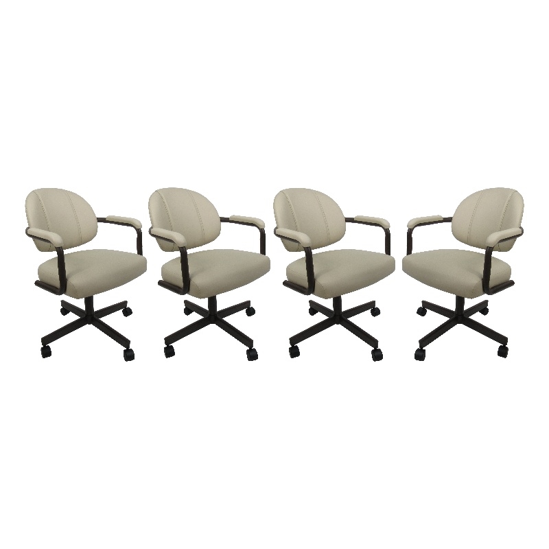 Pemberly Row Set of 4 Swivel Metal Dining Caster Chair in Beige Vinyl/Coffee