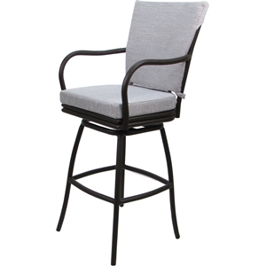 Pemberly Row Outdoor/Indoor Swivel Counter 26&quot Stool in Cream Fabric/Dark Brown