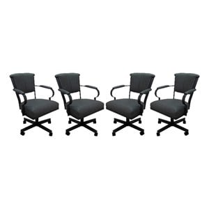 Pemberly Row Set of 4 Swivel Metal Caster Dining Chairs in Gray/Black
