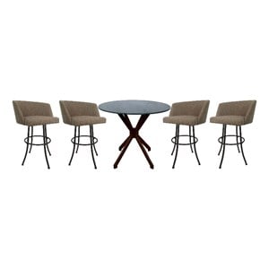Pemberly Row Crackle Glass Metal Pub Set 30&quot Swivel Bar Stools in Beige/Brown