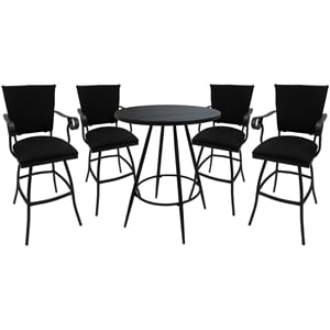 Pemberly Row Outdoor Pub Set 30&quot Stool with Arms Padded Back in Black/Black