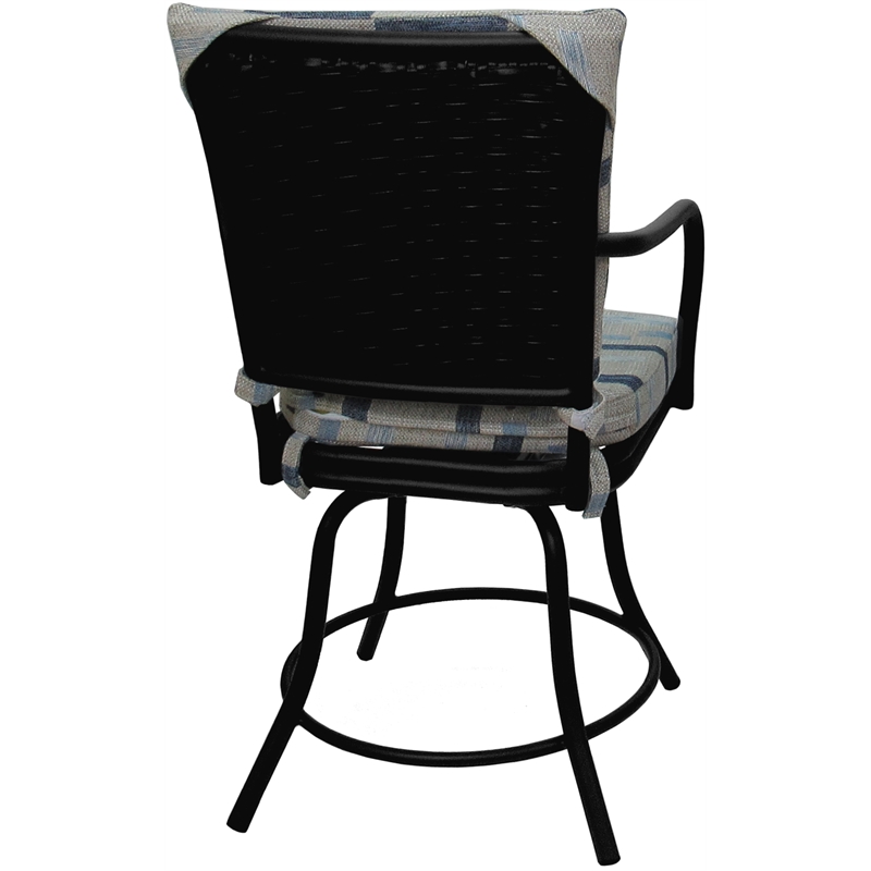 Pemberly Row Outdoor/Indoor Patio Dining Chair in Blue Beige Fabric/Black Frame