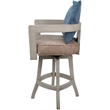 Pemberly Row Swivel Wood Extra Tall Stool in Tan Vinyl/Beige with Blue Pillow