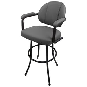 Pemberly Row 30&quot Vinyl Upholstered Swivel Bar Stool in Gray and Black