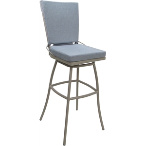 Pemberly Row Outdoor/Indoor Swivel Extra Tall 34&quot Stool Armless in Blue/Beige