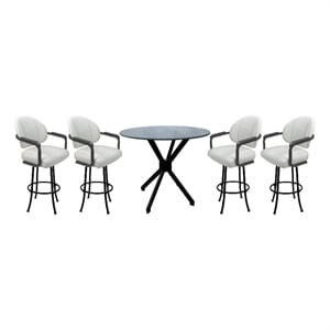 Pemberly Row Crackle Glass Metal Pub Set 26&quot Counter Stools in White/Black